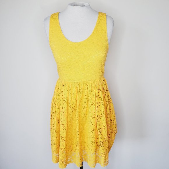 AUDREY 3+1 Mustard Yellow Lace Skater Boho Dress - Picture 4 of 9